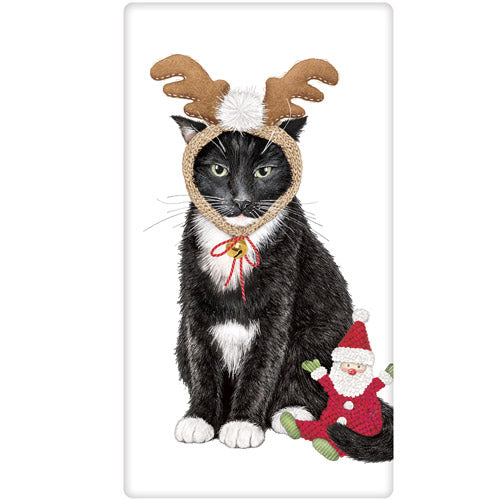Black Cat Antlers Bagged Towel