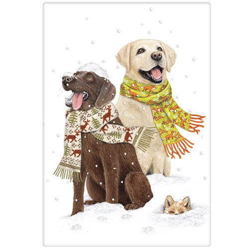 Labs In Snow Bagged Towel