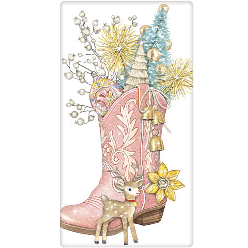 Holiday Pink Boot Bagged Towel