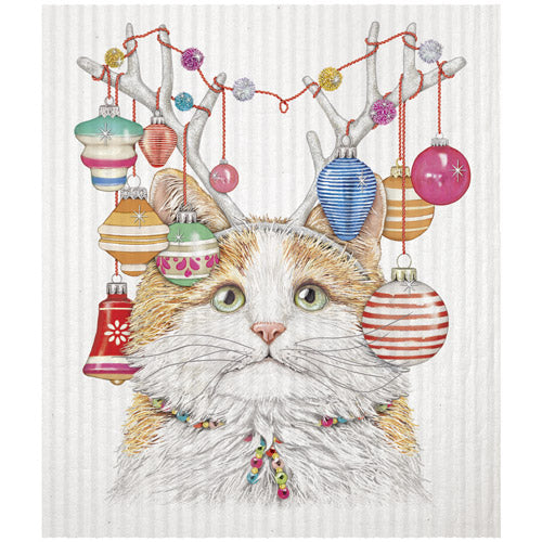 Cat Holiday Antlers Sponge Cloth