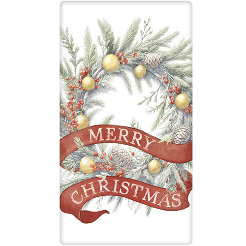 Merry Christmas Wreath Bagged Towel