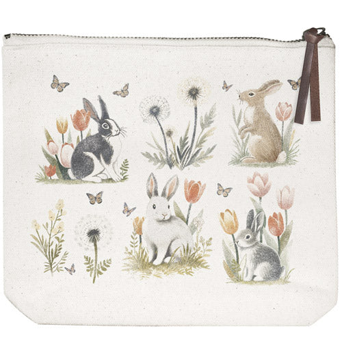 Tulip Garden Rabbits Canvas Pouch