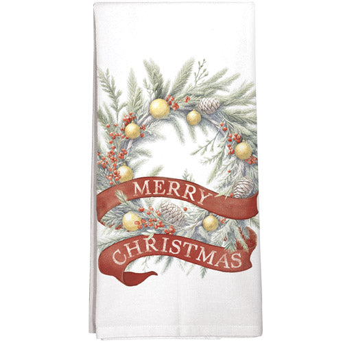 Merry Christmas Wreath Towel