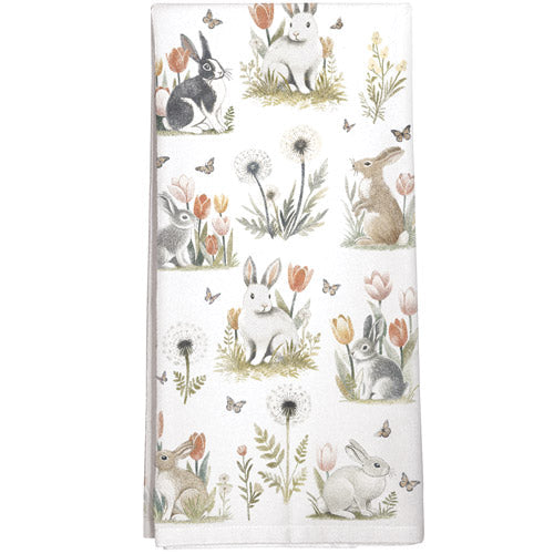 Tulip Garden Rabbits Towel