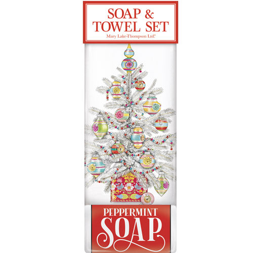 White Ornament Tree Soap & Towel Set