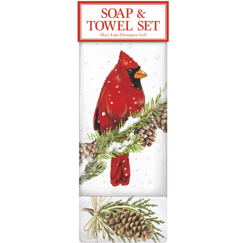 Cardinal On Pine Soap & Towel Set