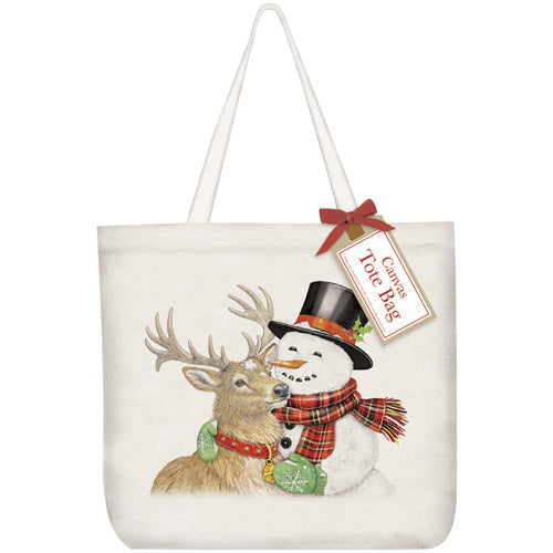 Hugging Snowman Tote Bag