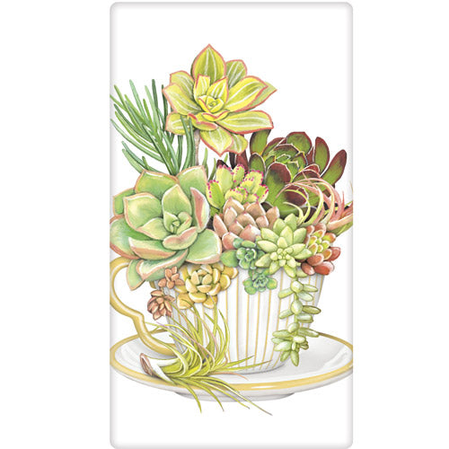 Succulent Teacup Bagged Towel